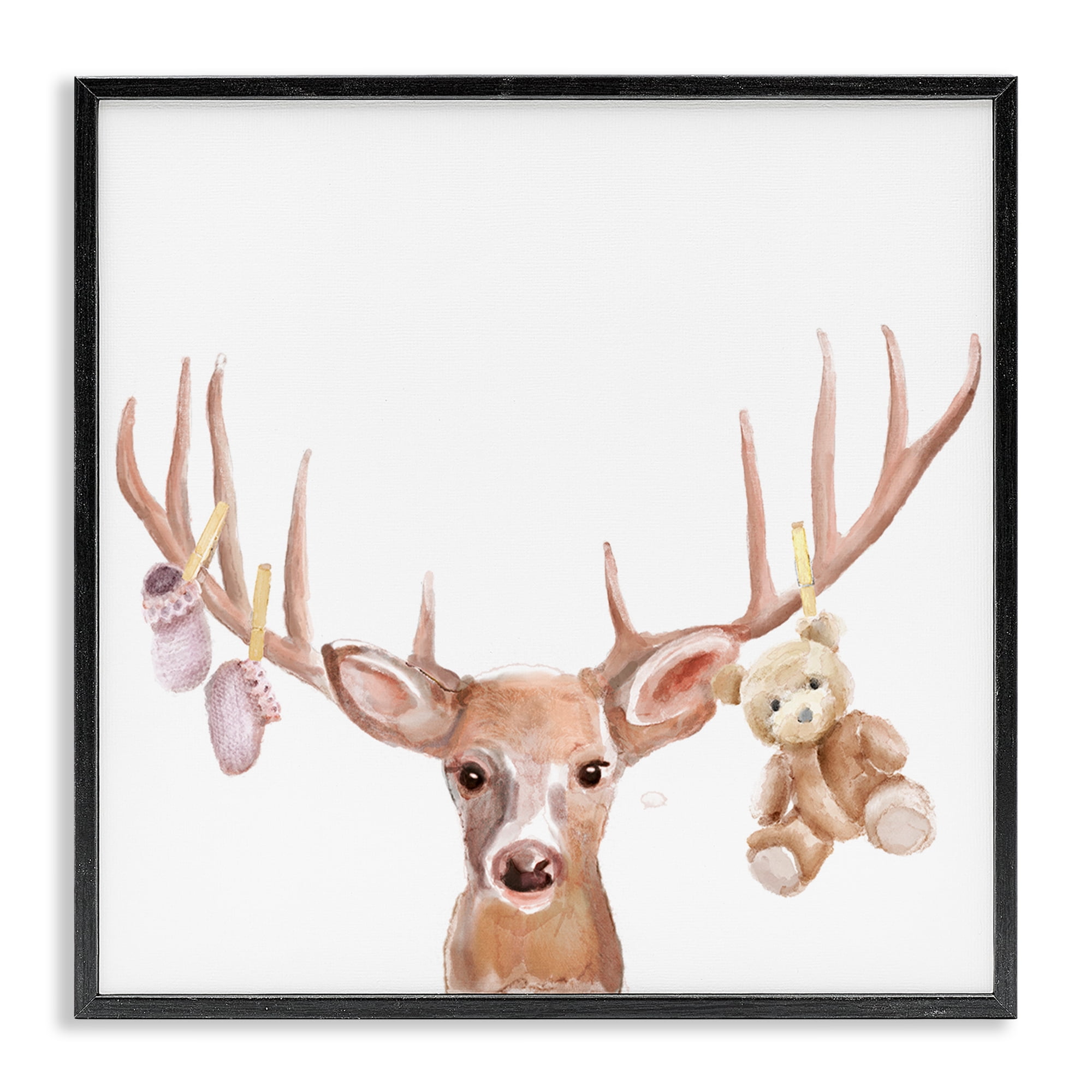Stupell Industries Baby Girl Deer Antlers Black Framed Giclee Art, design by Ali Lynne