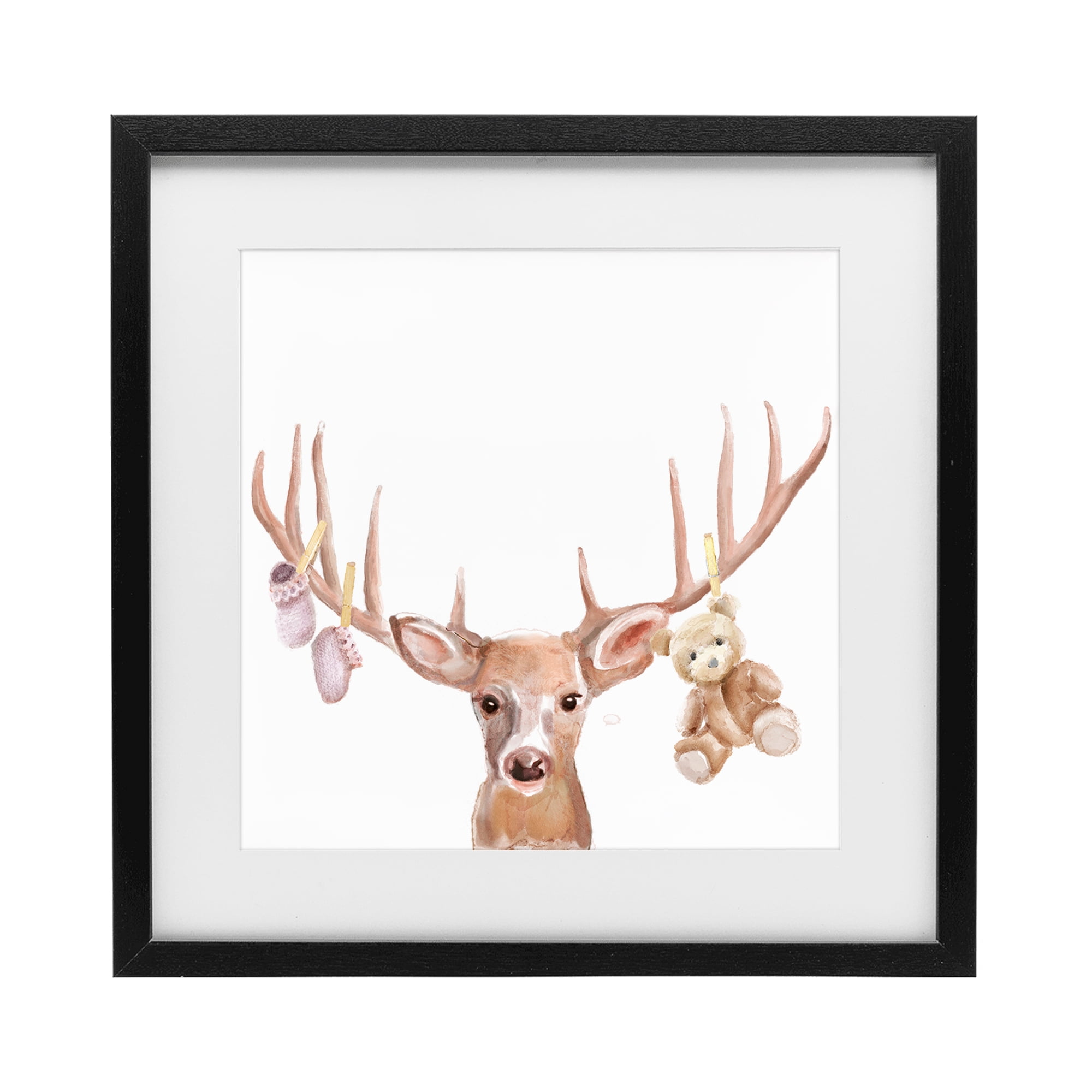 Stupell Industries Baby Girl Deer Antlers Black Framed Print Under Glass, design by Ali Lynne
