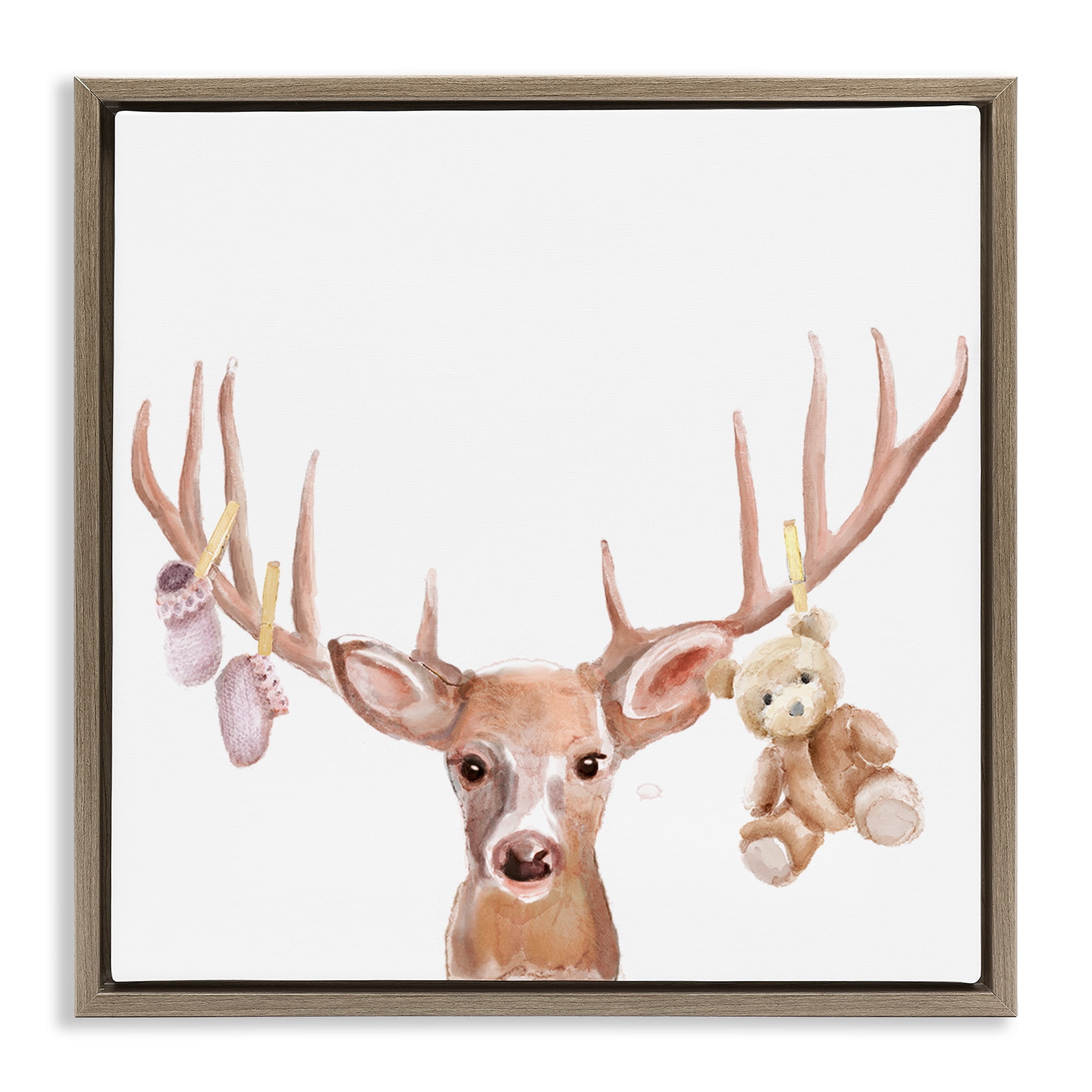 Stupell Industries Baby Girl Deer Antlers Brown Framed Floater Canvas Wall Art, design by Ali Lynne