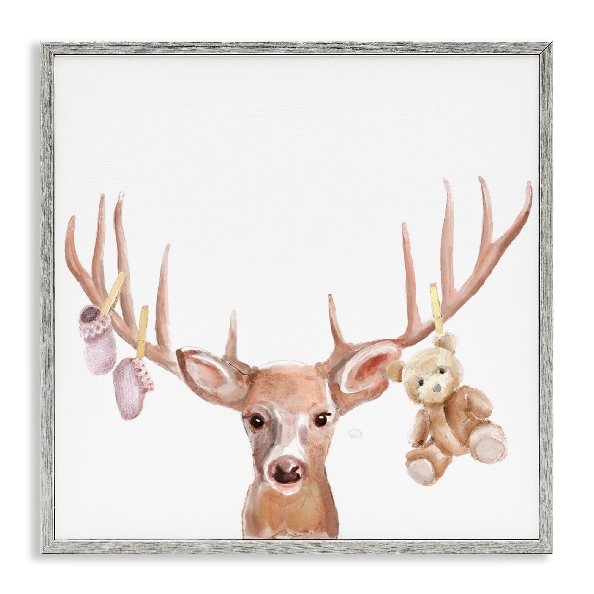 Stupell Industries Baby Girl Deer Antlers Gray Framed Giclee Art, design by Ali Lynne