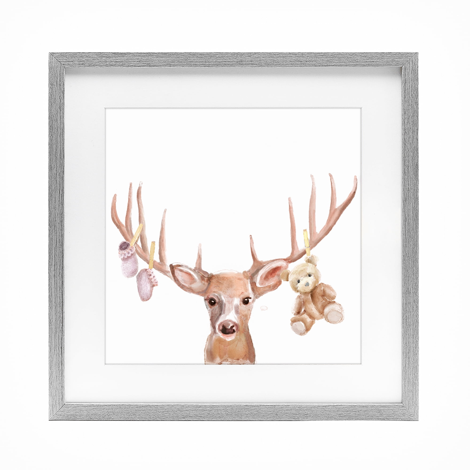 Stupell Industries Baby Girl Deer Antlers Gray Framed Print Under Glass, design by Ali Lynne