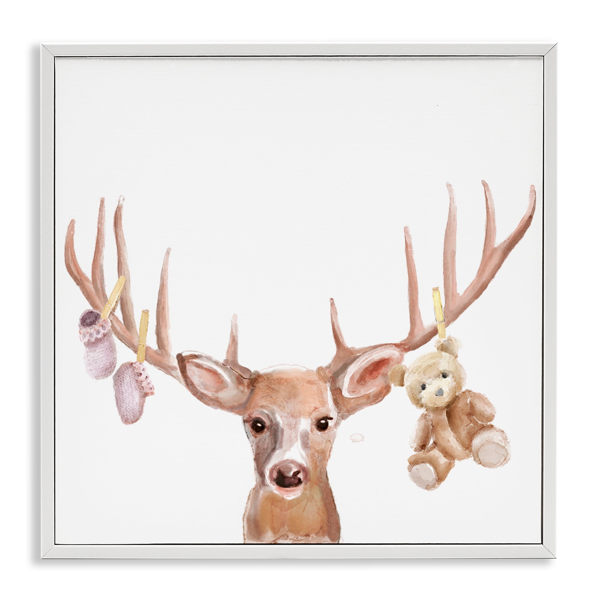 Stupell Industries Baby Girl Deer Antlers White Framed Giclee Art, design by Ali Lynne