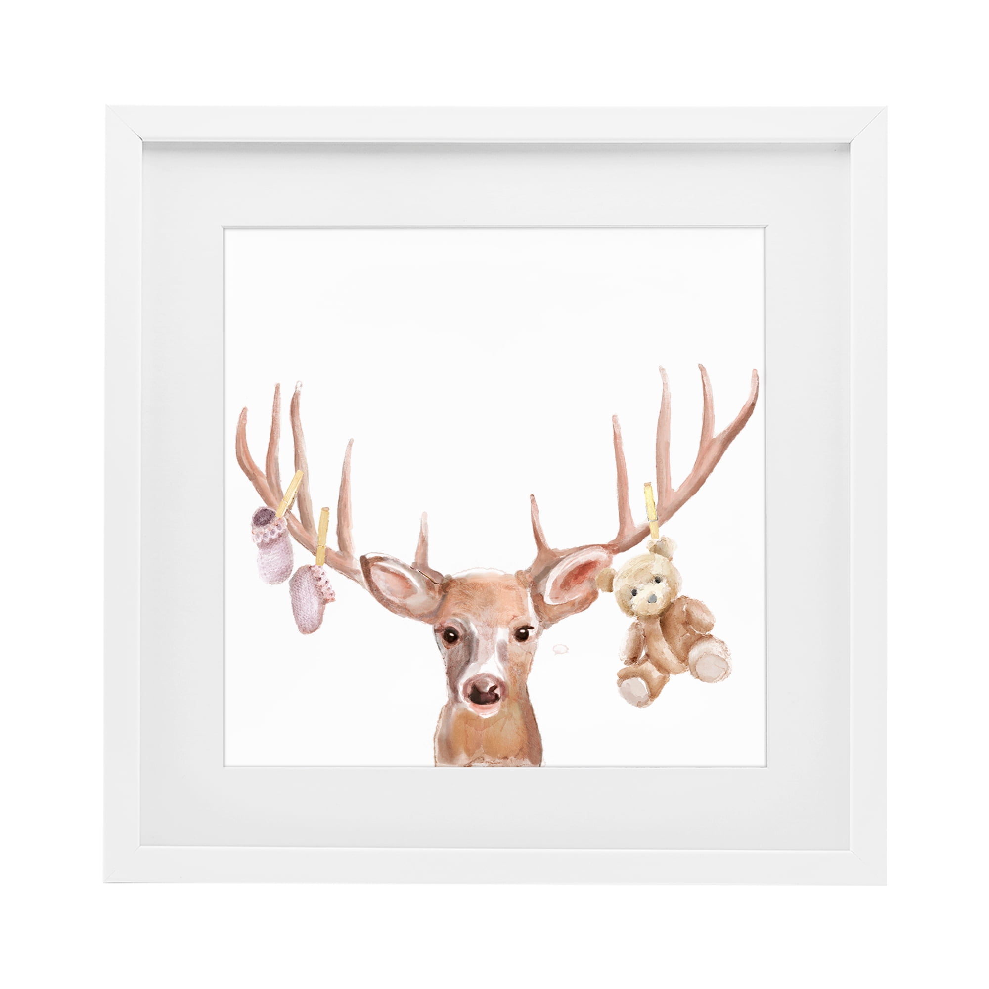 Stupell Industries Baby Girl Deer Antlers White Framed Print Under Glass, design by Ali Lynne