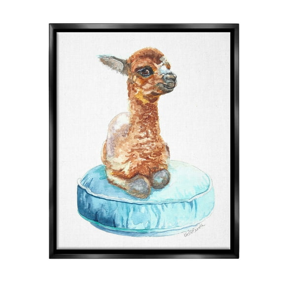 Stupell Industries Baby Goat on Pillow Animals & Insects Painting Black Floater Framed Canvas Art Print Wall Art, 17 x 21