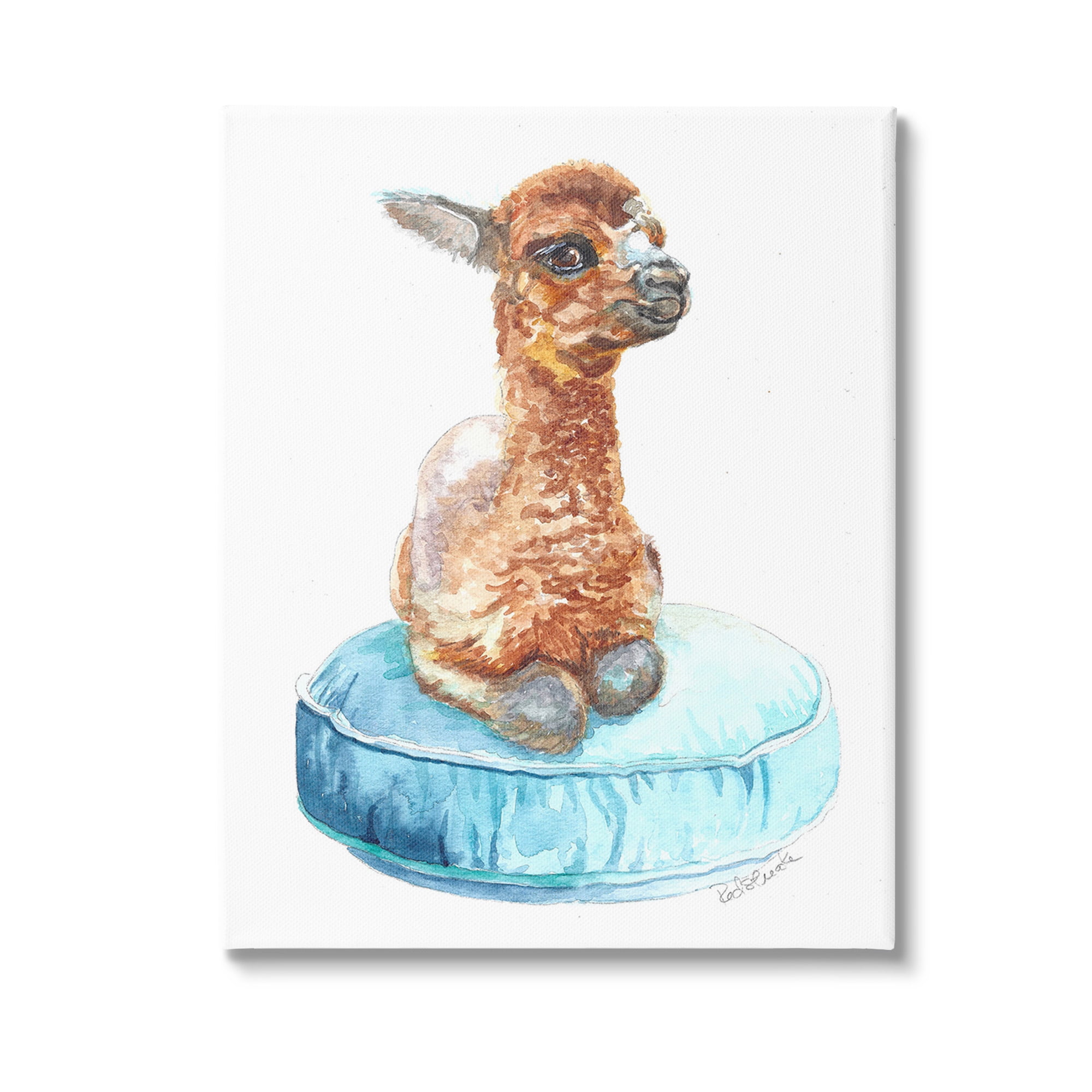 Baby Goat on Blue Pillow Canvas Wall Art, 16 x 20