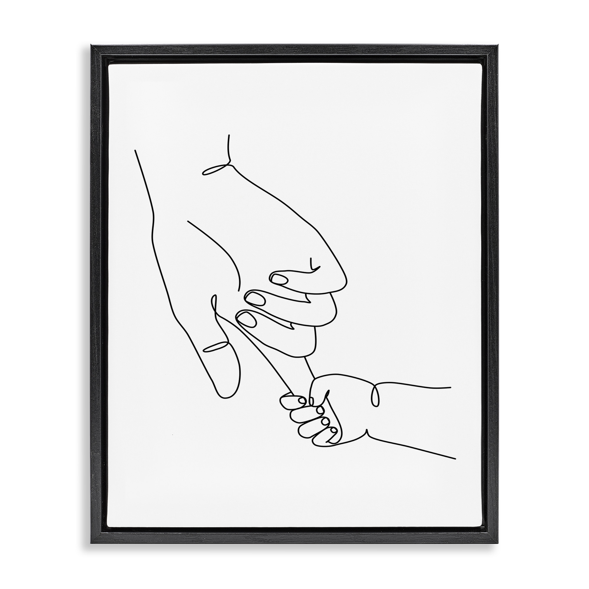 Stupell Industries Baby Hands Holding Index Finger Art for Kids Painting Black Floater Framed Canvas Art Print Wall Art, 25 x 31