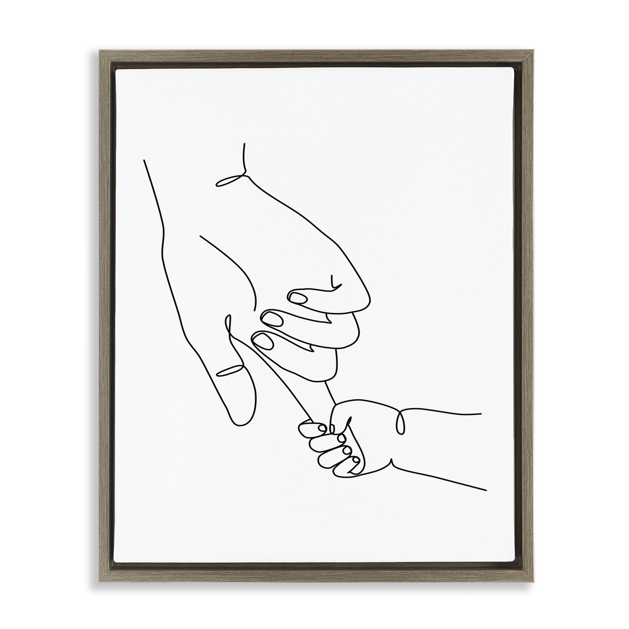 Stupell Industries Baby Hands Holding Index Finger Art for Kids Painting Brown Floater Framed Canvas Art Print Wall Art, 17 x 21