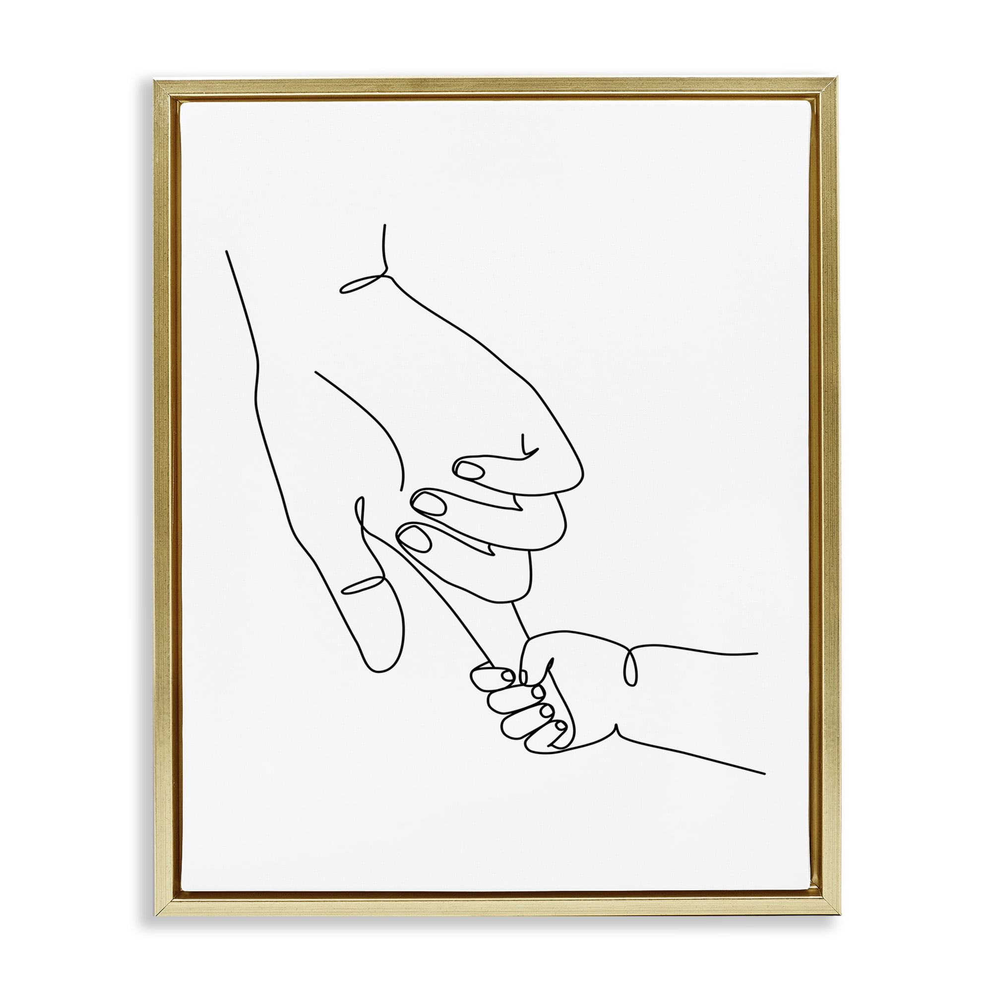 Stupell Industries Baby Hands Holding Index Finger Art for Kids Painting Gold Floater Framed Canvas Art Print Wall Art, 17 x 21