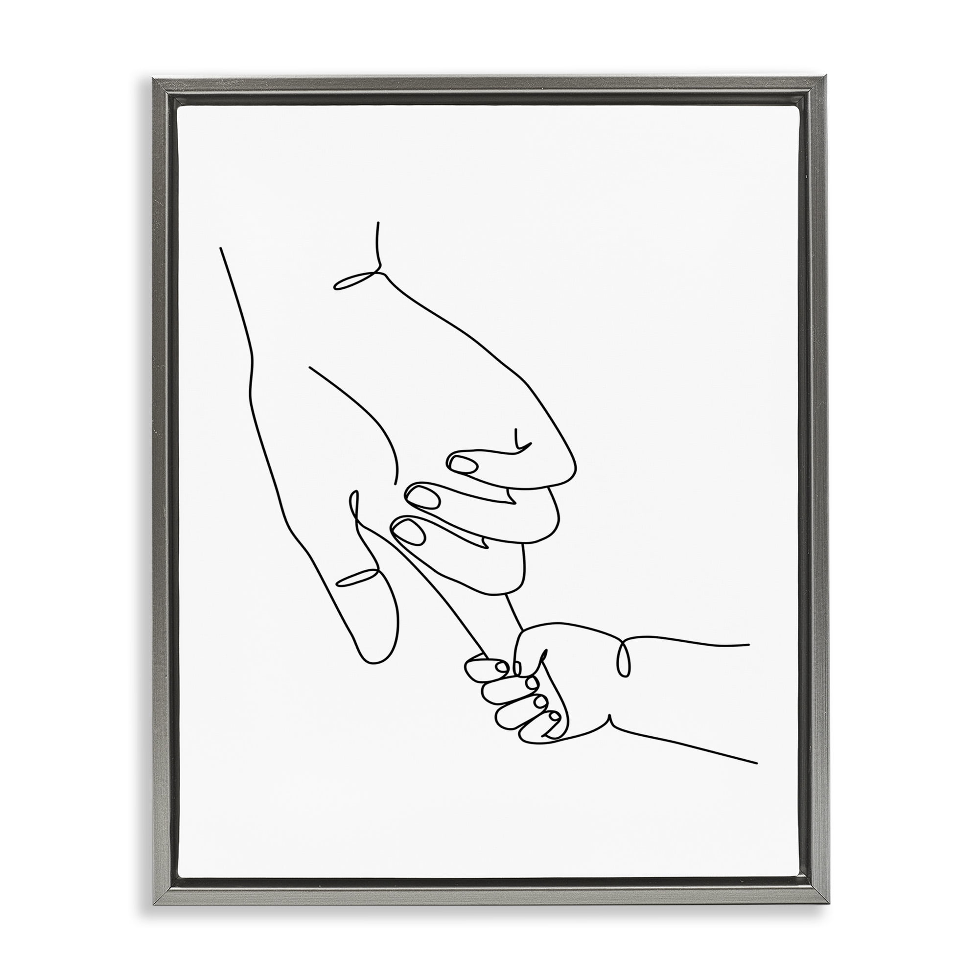 Stupell Industries Baby Hands Holding Index Finger Art for Kids Painting Gray Floater Framed Canvas Art Print Wall Art, 17 x 21