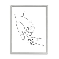 Stupell Industries Baby Hands Holding Index Finger Minimal Line Drawing Graphic Art Gray Framed Art Print Wall Art, 11x14, by JJ Design House LLC