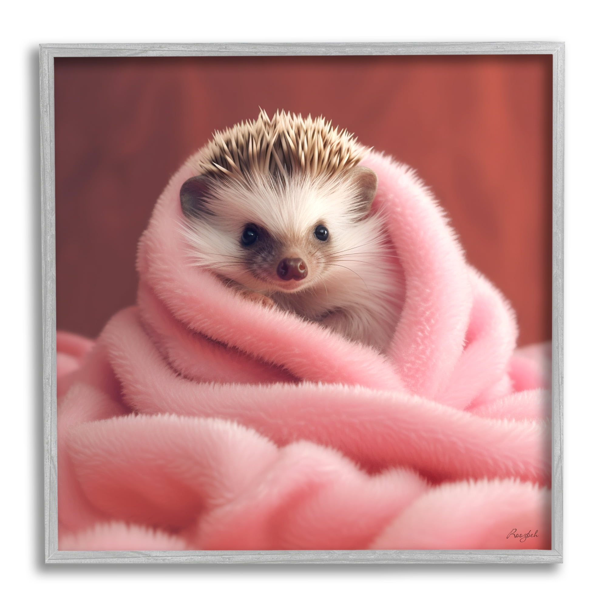 Stupell Industries Baby Hedgehog in Blanket Animals & Insects Painting Gray Framed Art Print Wall Art, 17 x 17