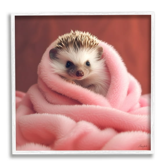 Stupell Industries Baby Hedgehog in Blanket Animals & Insects Painting White Framed Art Print Wall Art, 17 x 17