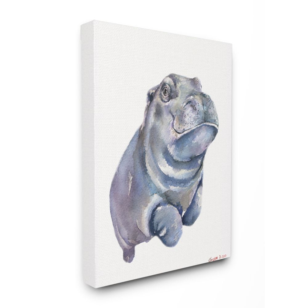 Stupell Industries Baby Hippo Animal Watercolor Painting Canvas Wall Art by George Dyachenko