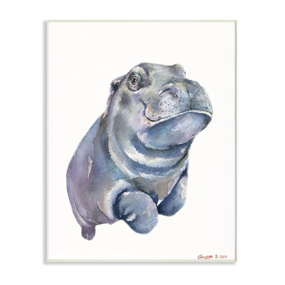 Stupell Industries Baby Hippo Animal Watercolor Painting Wall Plaque Art by George Dyachenko