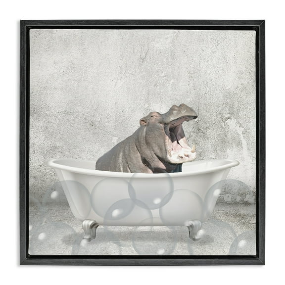 Stupell Industries Baby Hippo Bath Time Animals & Insects Painting Black Floater Framed Canvas Art Print Wall Art, 18 x 18