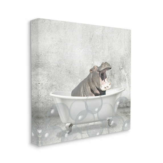 Stupell Industries Baby Hippo Bath Time Cute Animal Design Canvas Wall Art by Kim Allen