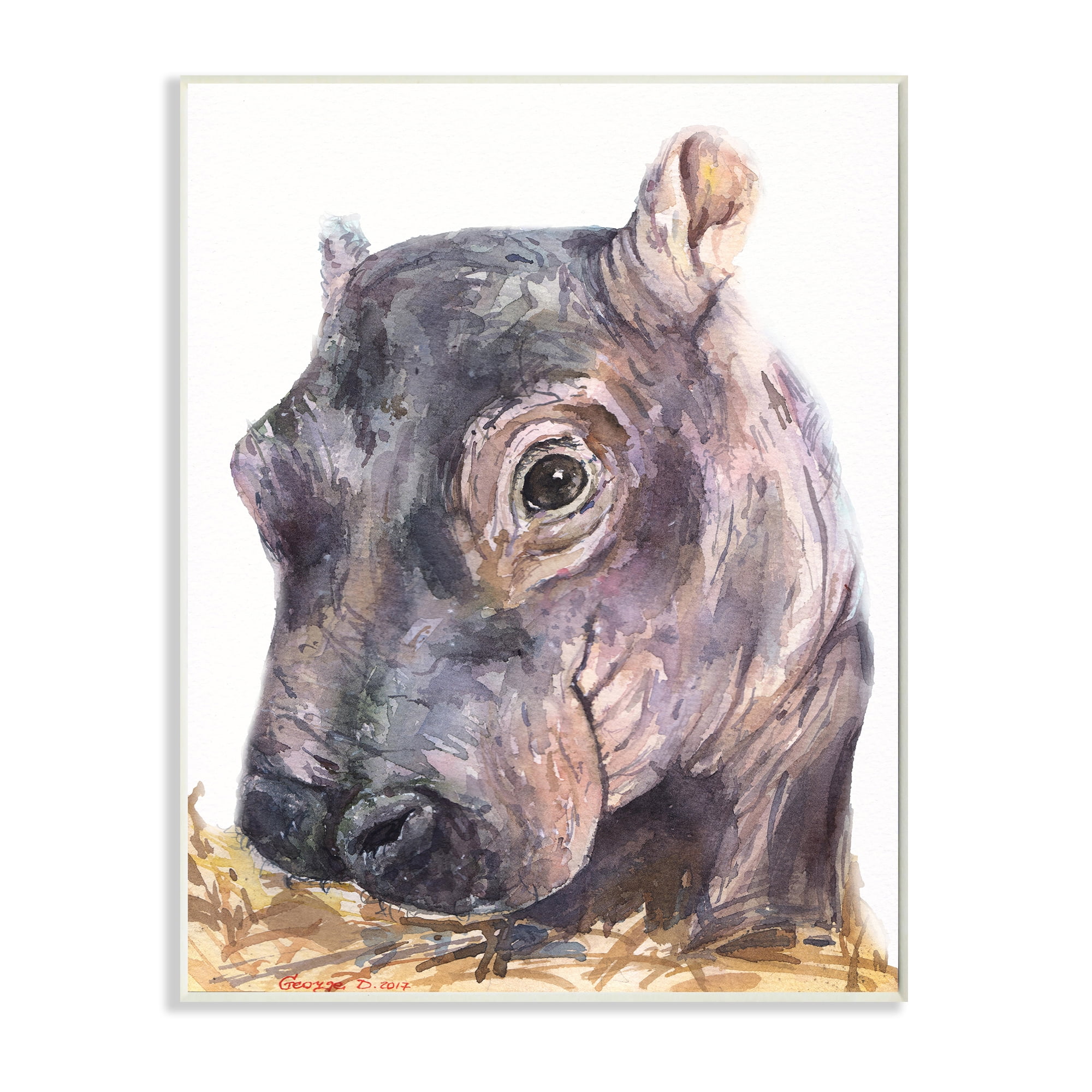 Stupell Industries Baby Hippo Portrait Adorable Grey Safari Animal Wall Plaque, 13 x 19, Design by George Dyachenko
