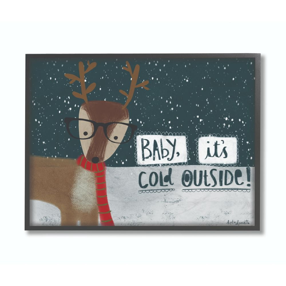 Stupell Industries Baby Its Cold Outside Deer Winter Holiday IllustrationFramed Wall Art By Artist Katie Doucette