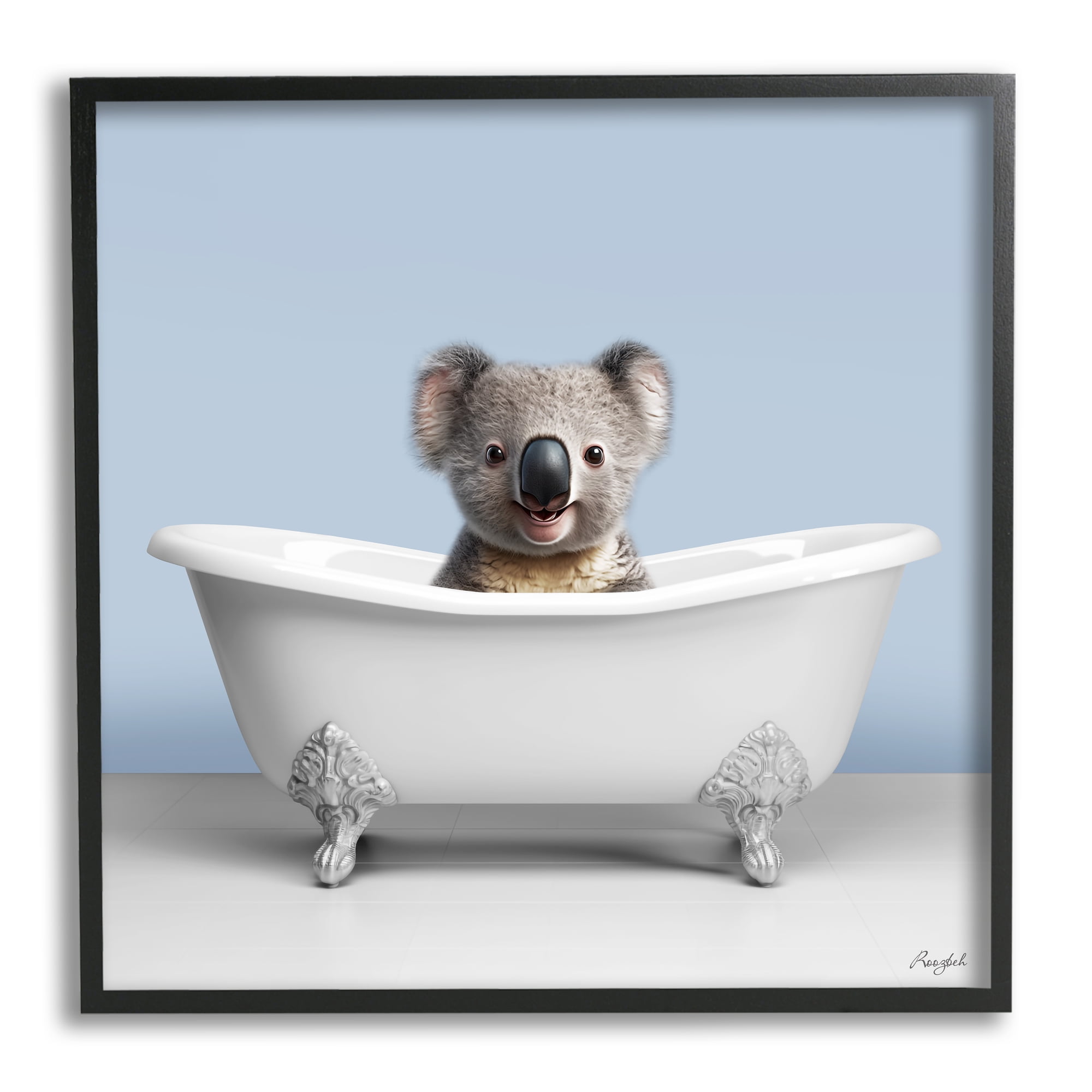 Stupell Industries Baby Koala in Bathtub Animals & Insects Painting Black Framed Art Print Wall Art, 12 x 12
