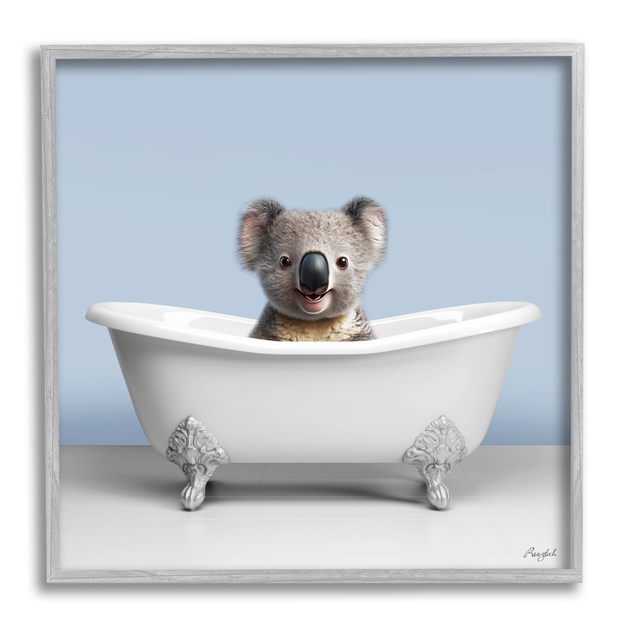 Stupell Industries Baby Koala in Bathtub Animals & Insects Painting Gray Framed Art Print Wall Art, 17 x 17