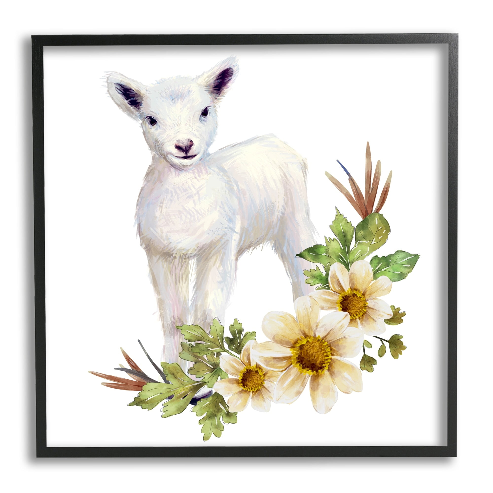 Stupell Industries Baby Lamb Autumn Daisy Florals Tree Leaf Foliage, 12 x 12,Design by Ziwei Li