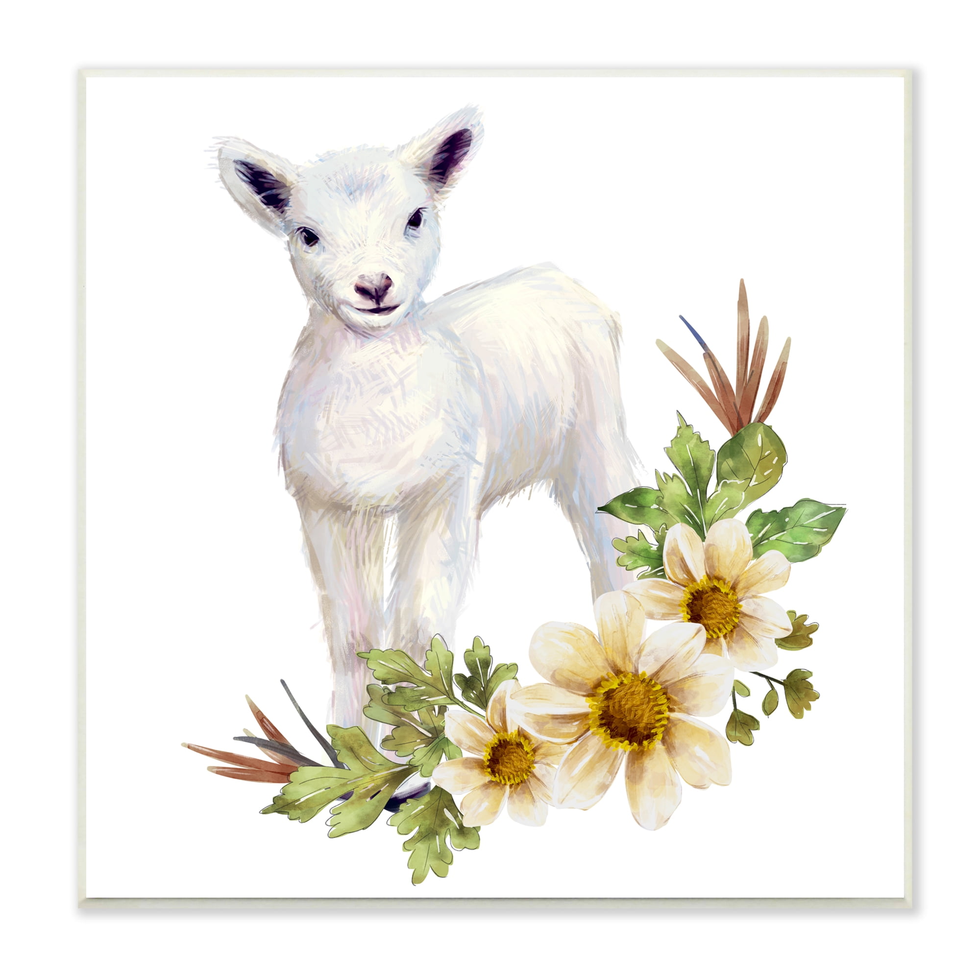 Stupell Industries Baby Lamb Autumn Daisy Florals Tree Leaf Foliage, 12 x 12,Design by Ziwei Li