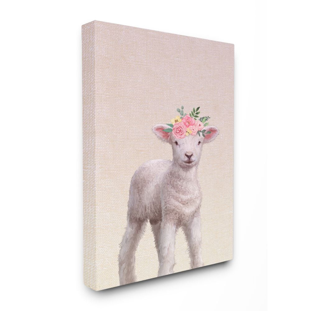 Stupell Industries Baby Lamb Floral Rose Crown Girly Pink Nursery Canvas Wall Art Design by Ziwei Li, 16" x 20"