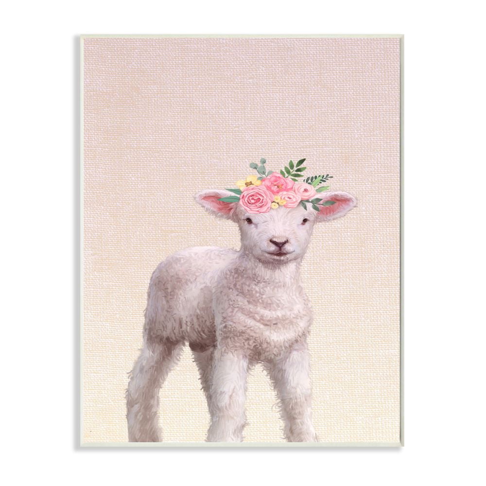 Stupell Industries Baby Lamb Floral Rose Crown Girly Pink Nursery Graphic Art Unframed Art Print Wall Art, 13x19, by Ziwei Li