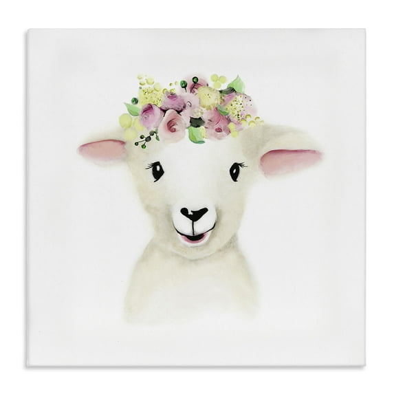 Stupell Industries Baby Lamb Sheep Flower Crown Art for Kids Painting Gallery Wrapped Canvas Art Print Wall Art, 36 x 36