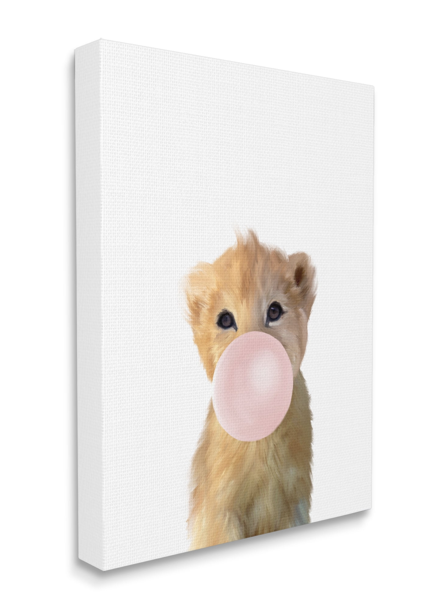 Stupell Industries Baby Lion with Pink Bubble Gum Jungle Animal Canvas Wall Art, 36 x 48, Design by Leah Straatsma
