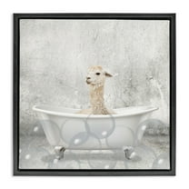 Stupell Industries Baby Llama Bath Time Animals & Insects Painting Black Floater Framed Canvas Art Print Wall Art, 18 x 18