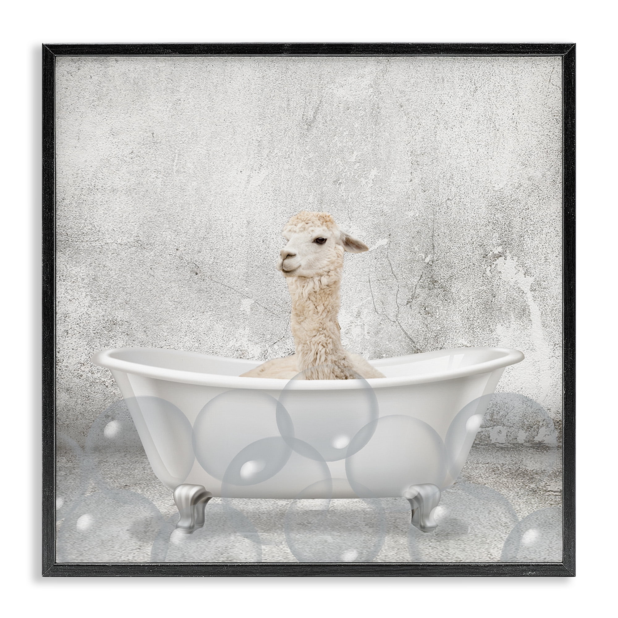Stupell Industries Baby Llama Bath Time Animals & Insects Painting Black Framed Art Print Wall Art, 17 x 17