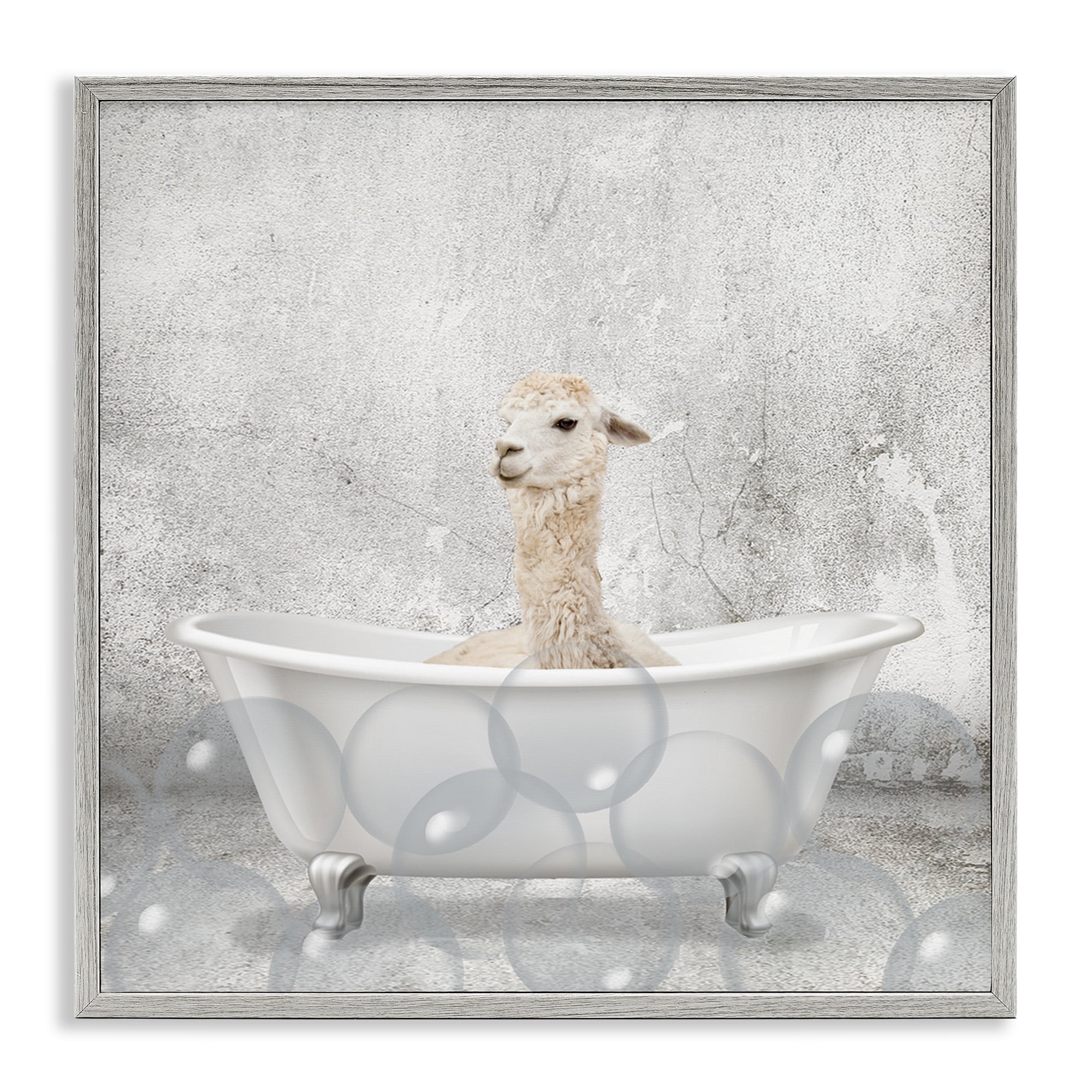 Stupell Industries Baby Llama Bath Time Animals & Insects Painting Gray Framed Art Print Wall Art, 12 x 12
