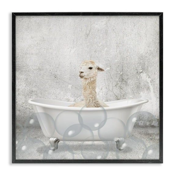 Stupell Industries Baby Llama Bath Time Cute Animal Design Graphic Art Black Framed Art Print Wall Art, 12x12, by Kim Allen