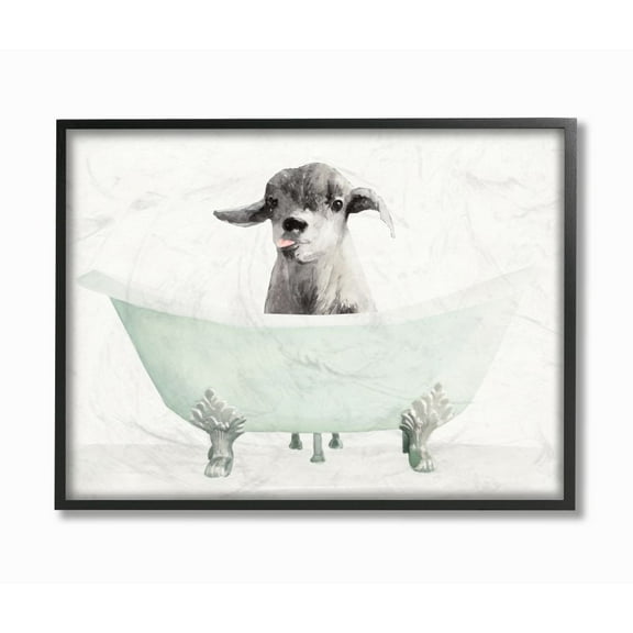 Stupell Industries Baby Llama In A Tub Funny Animal Bathroom Drawing Paintings Black Framed Art Print Wall Art, 11x14, by Stellar Design Studio