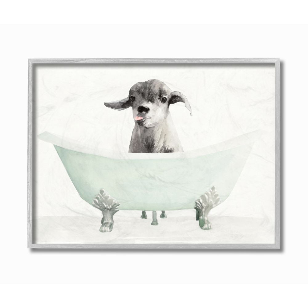 Stupell Industries Baby Llama In A Tub Funny Animal Bathroom Drawing Paintings Gray Framed Art Print Wall Art, 16x20, by Stellar Design Studio