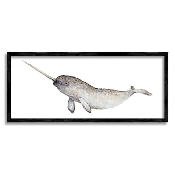 Stupell Industries Baby Narwhal Watercolor Painting Children's Nursery Aquatic Animal, 24 x 10,Design by Fox Hollow Studios