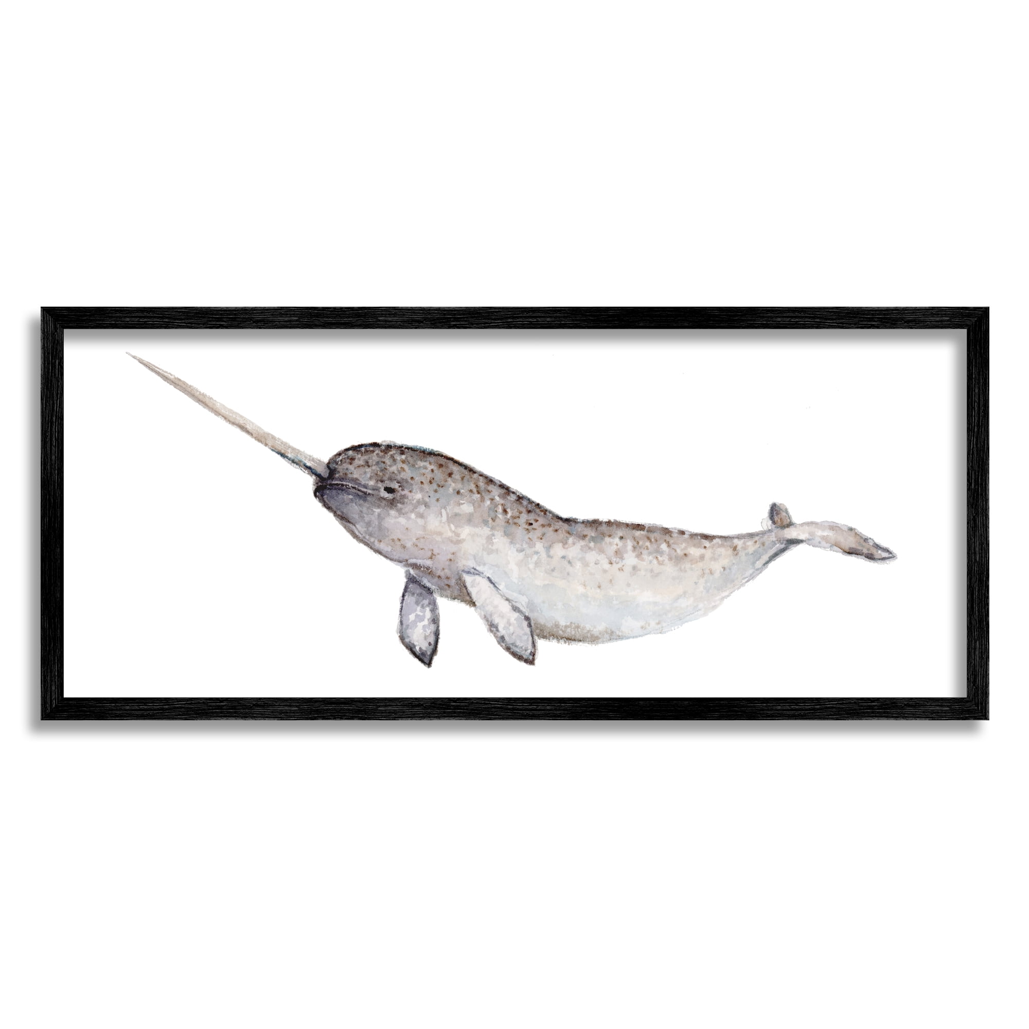 Stupell Industries Baby Narwhal Watercolor Painting Children's Nursery Aquatic Animal, 30 x 13,Design by Fox Hollow Studios