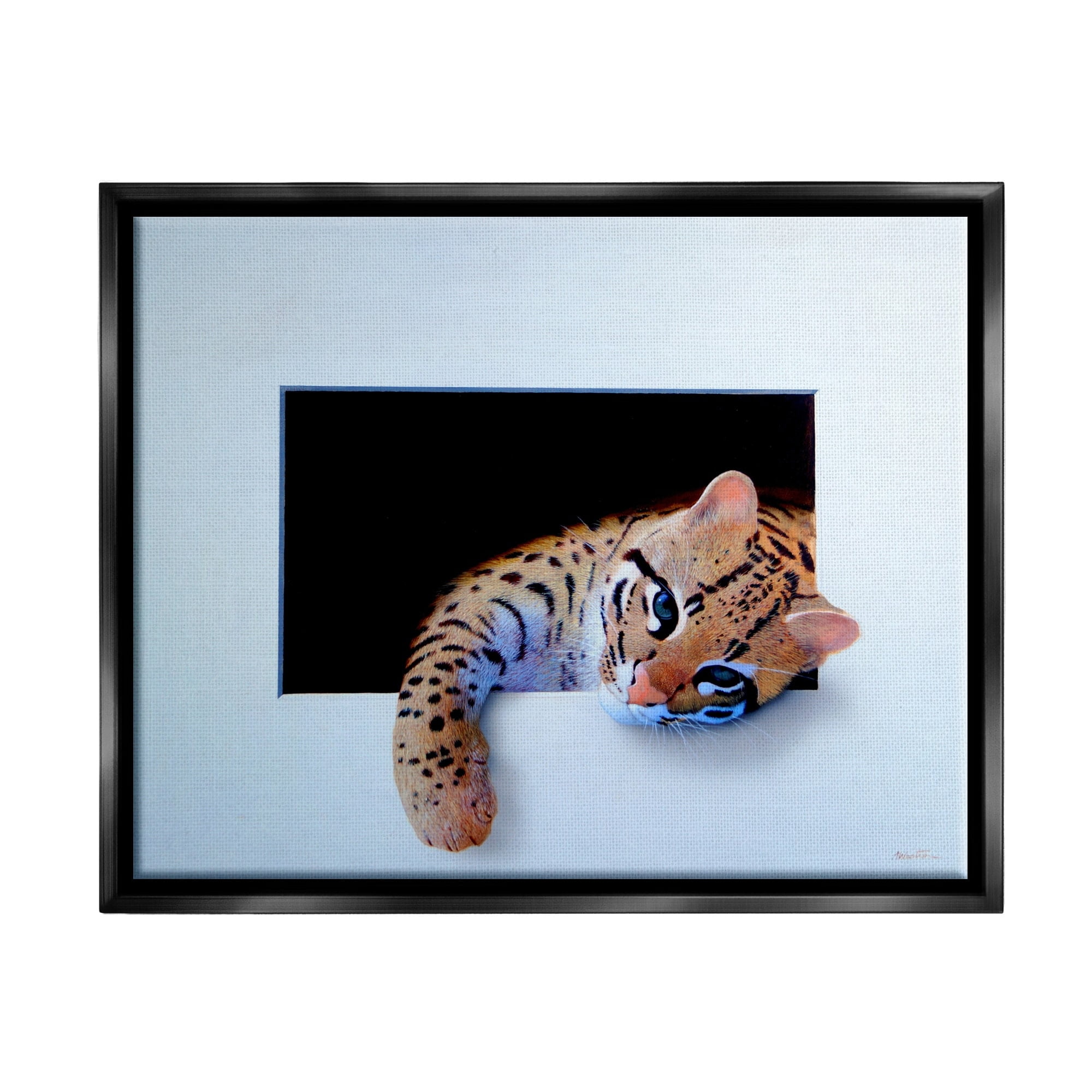 Stupell Industries Baby Ocelot Cat Relaxing Paw Dark Mysterious Space Painting Jet Black Floating Framed Canvas Print Wall Art, Design by Alan Weston