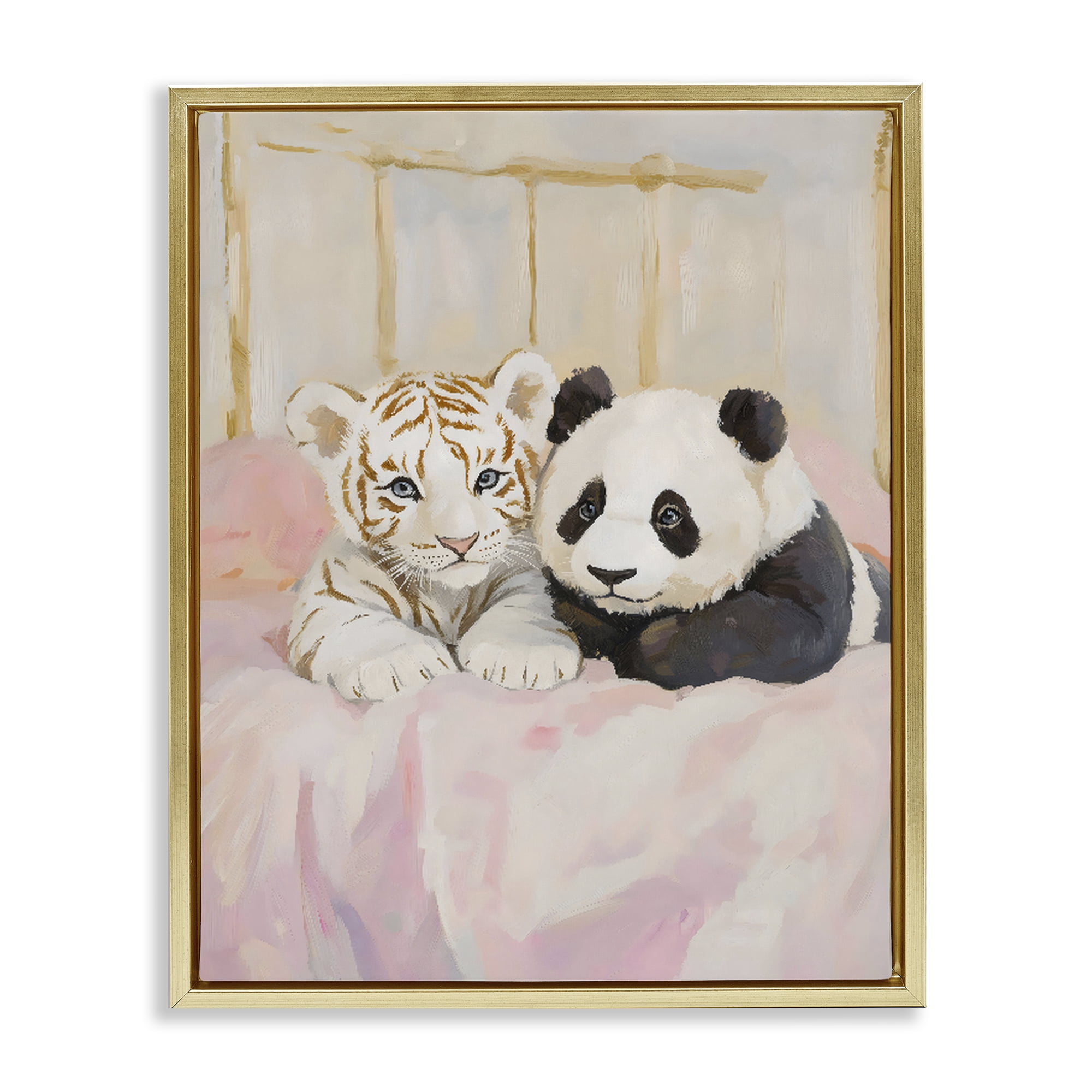 Stupell Industries Baby Panda & Tiger Cuddles Gold Framed Floater Canvas Wall Art, design by The Prints Vibe