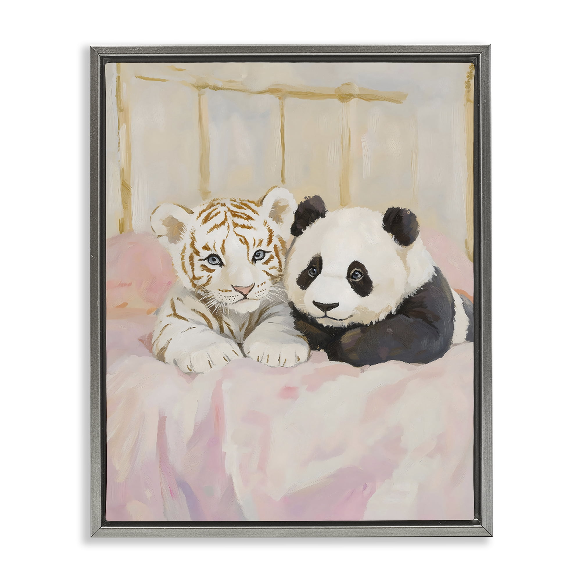 Stupell Industries Baby Panda & Tiger Cuddles Gray Framed Floater Canvas Wall Art, design by The Prints Vibe
