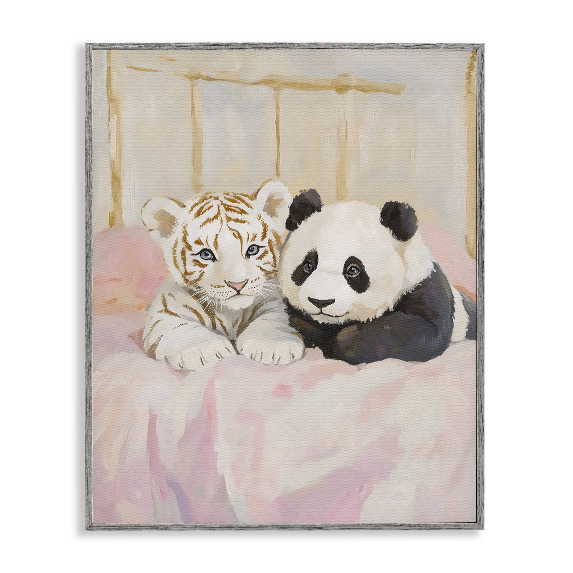 Stupell Industries Baby Panda & Tiger Cuddles Gray Framed Giclee Art, design by The Prints Vibe