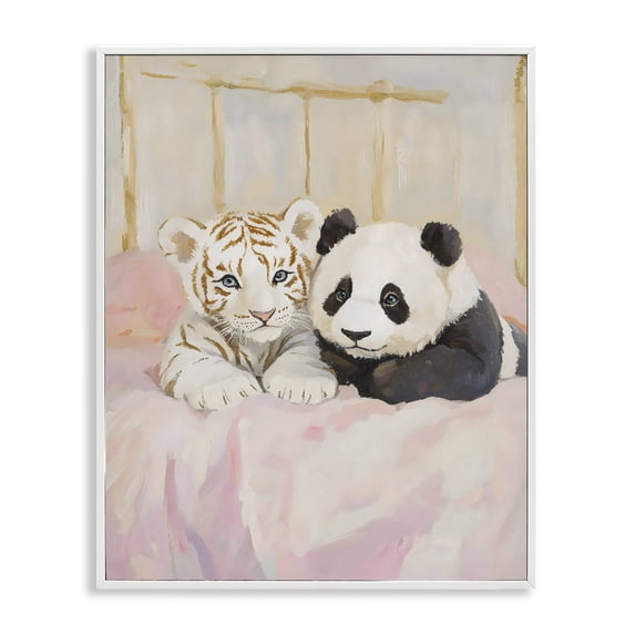 Stupell Industries Modern Baby Panda & Tiger Cuddles White Framed Giclee Art, 11 x 14, by The Prints Vibe