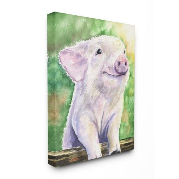 Stupell Industries Baby Pig Animal Green Watercolor Painting Canvas Wall Art by George Dyachenko