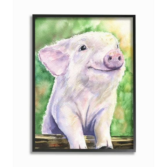 Stupell Industries Baby Pig Animal Green Watercolor Painting Framed Giclee Texturized Art by George Dyachenko