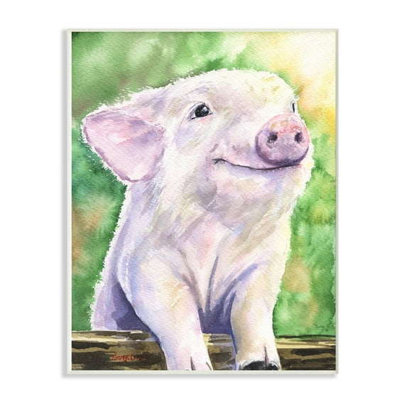 Stupell Industries Baby Pig Animal Green Watercolor Painting Wall Plaque Art by George Dyachenko