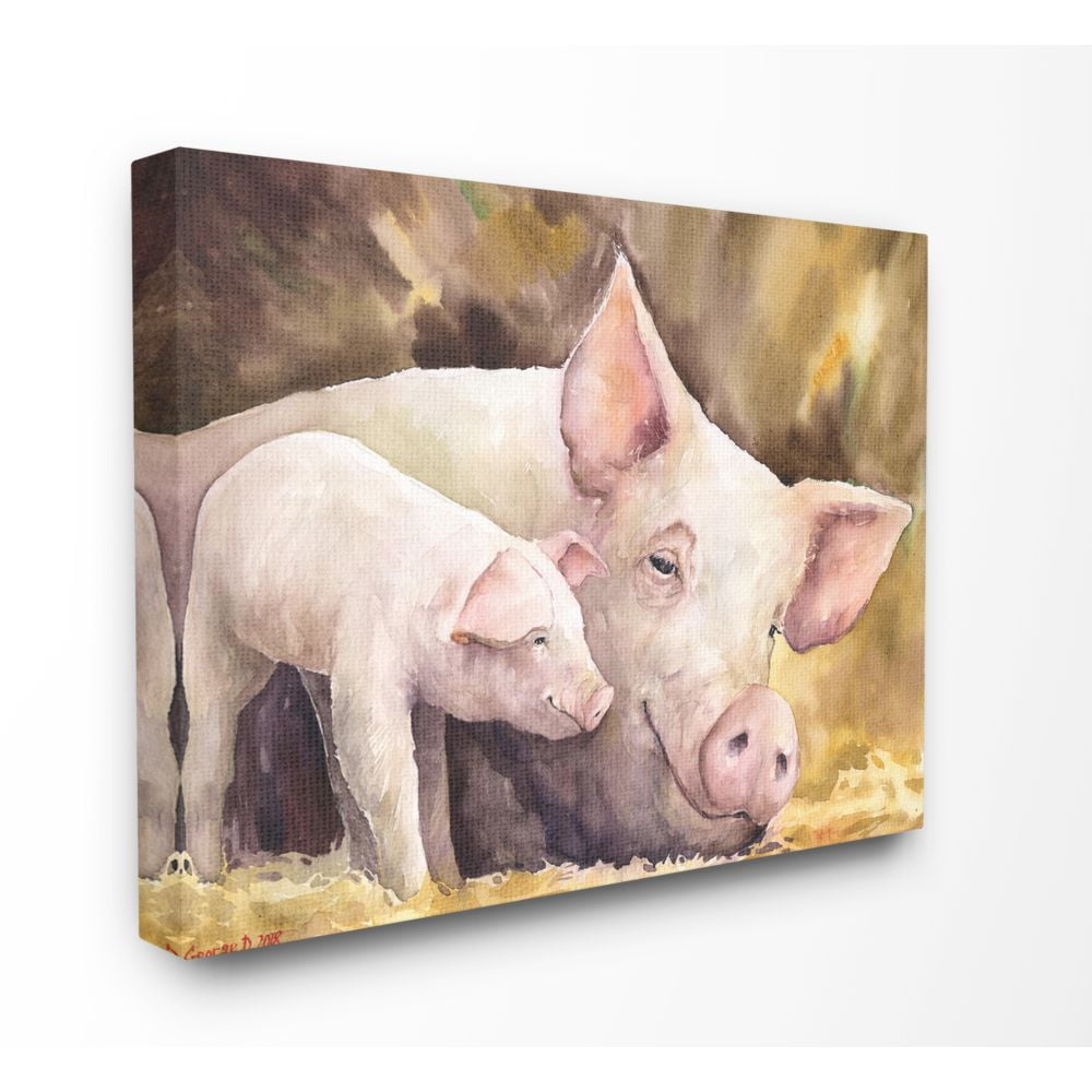Stupell Industries Baby Pig Family Animal Watercolor Painting Super Canvas Wall Art by George Dyachenko
