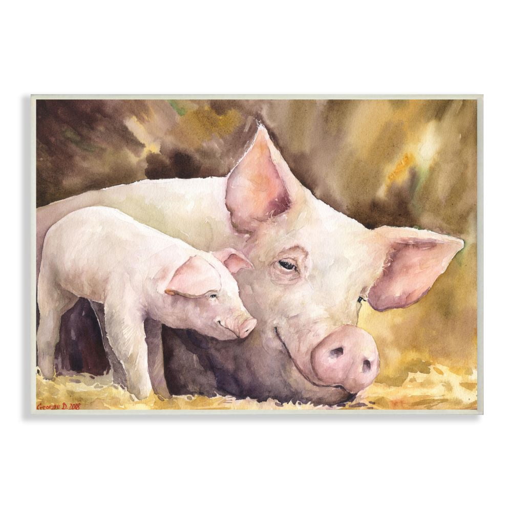 Stupell Industries Baby Pig Family Animal Watercolor Painting Wall Plaque Art by George Dyachenko