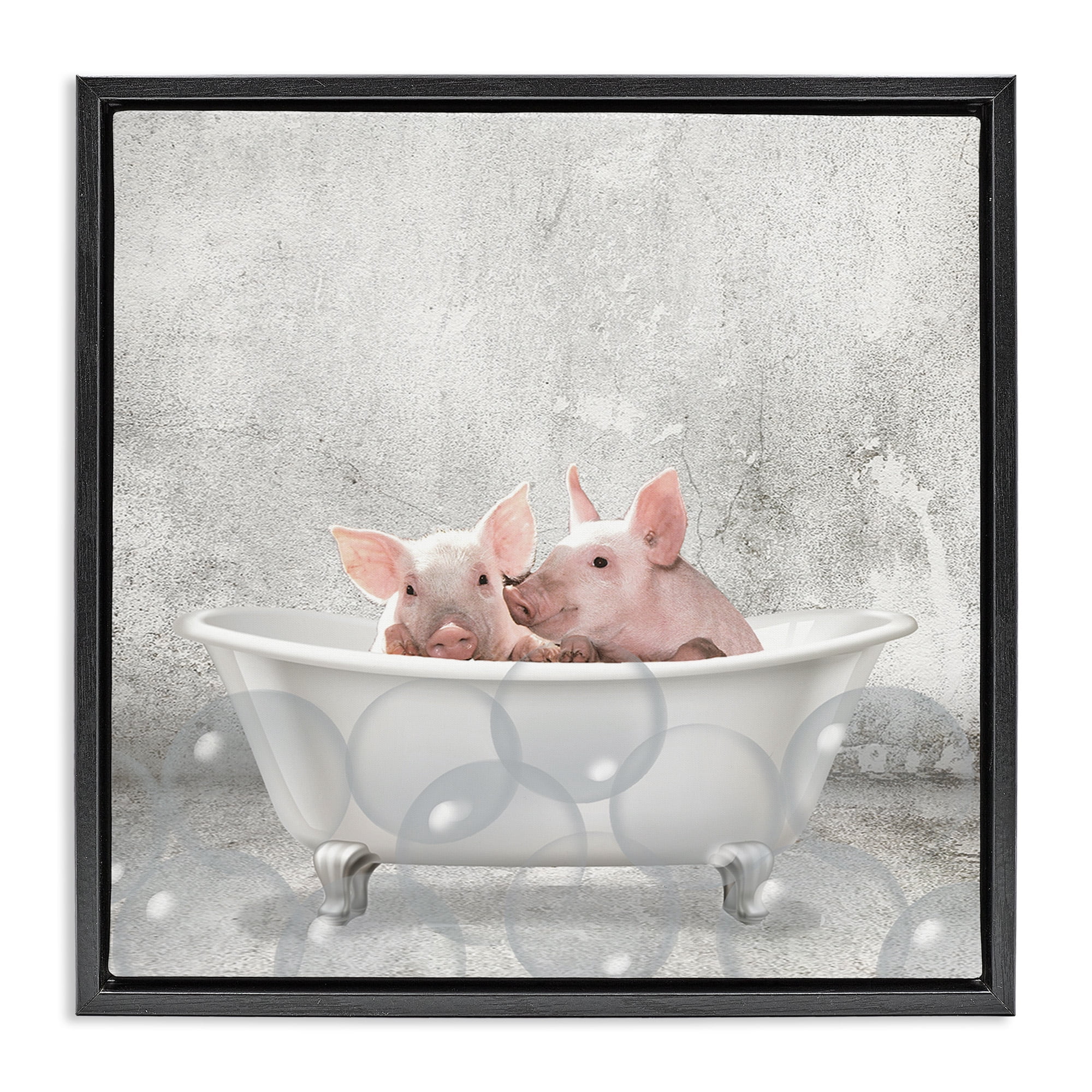 Stupell Industries Baby Piglets Bath Time Animals & Insects Painting Black Floater Framed Canvas Art Print Wall Art, 18 x 18