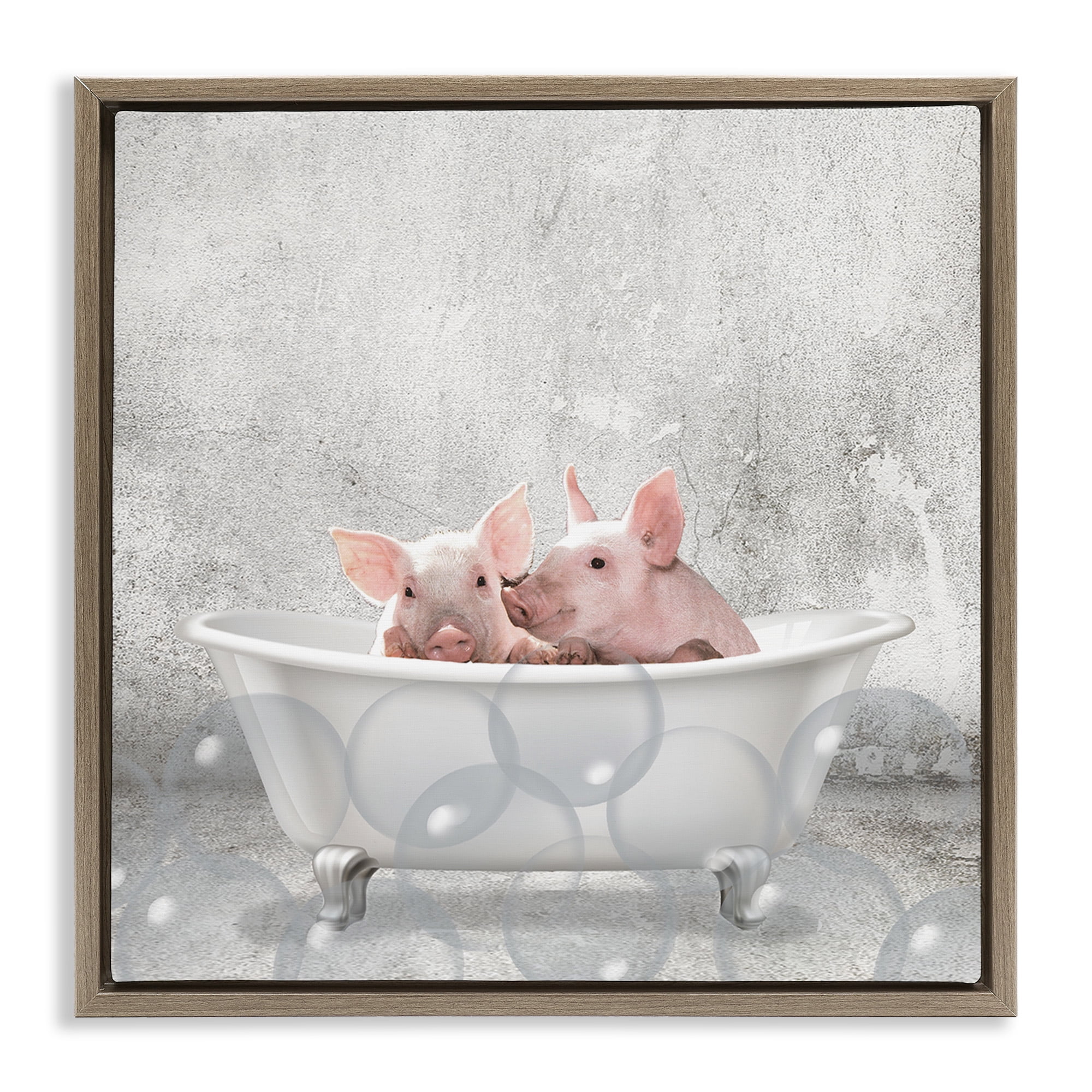 Stupell Industries Baby Piglets Bath Time Animals & Insects Painting Brown Floater Framed Canvas Art Print Wall Art, 25 x 25